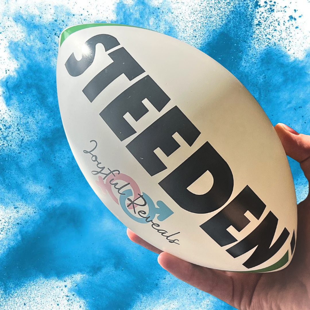 Sydney Australia smoke powder explosive rugby ball NRL league footy football gender reveal he or she boy or girl y Sydney Australia powder holi powder kit pink or blue powder DIY Joyful reveals surprise top secret AFL Pink it's a girl It's a boy blue