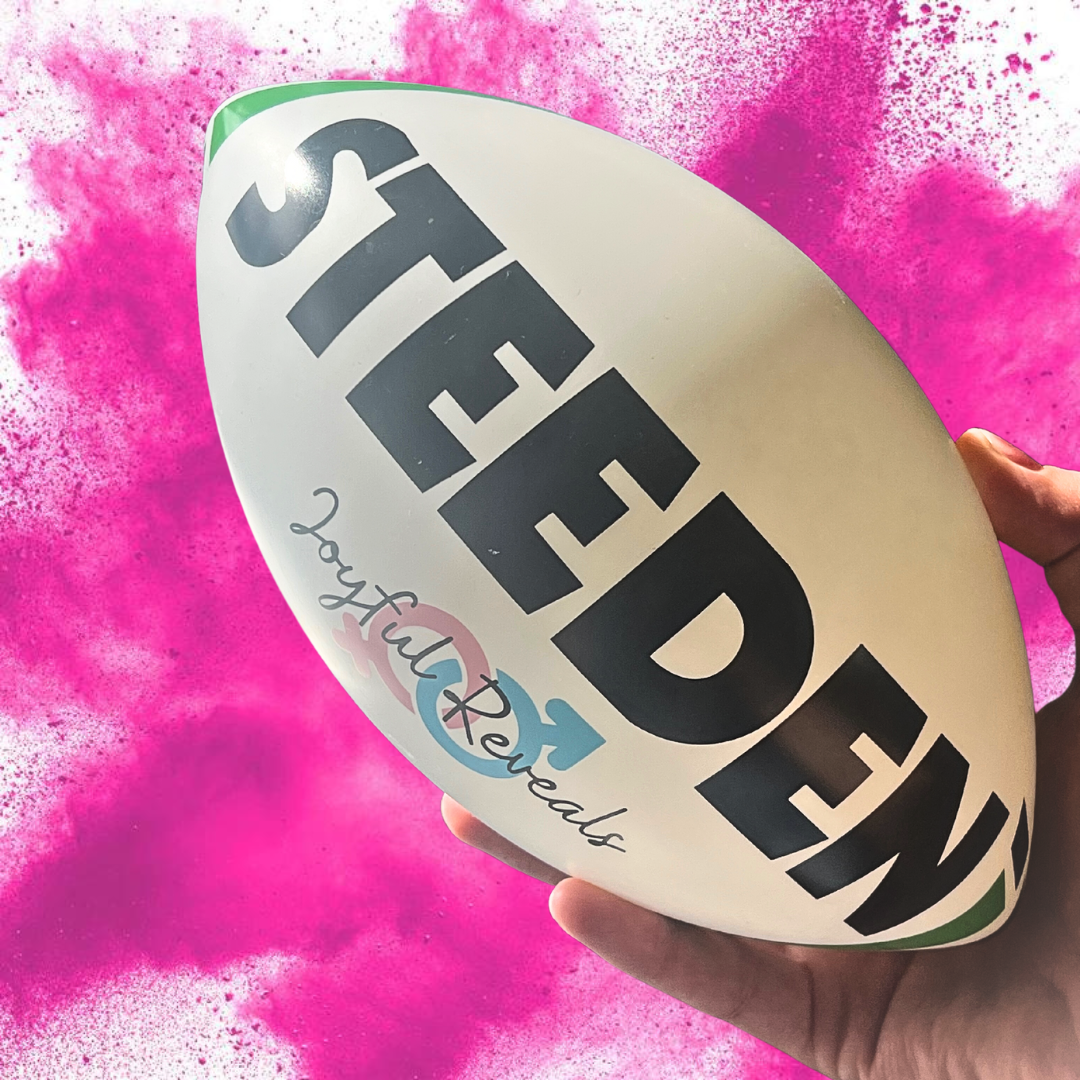 Sydney Australia smoke powder explosive rugby ball NRL league footy football gender reveal he or she boy or girl y Sydney Australia powder holi powder kit pink or blue powder DIY Joyful reveals surprise top secret AFL Pink it's a girl It's a boy blue