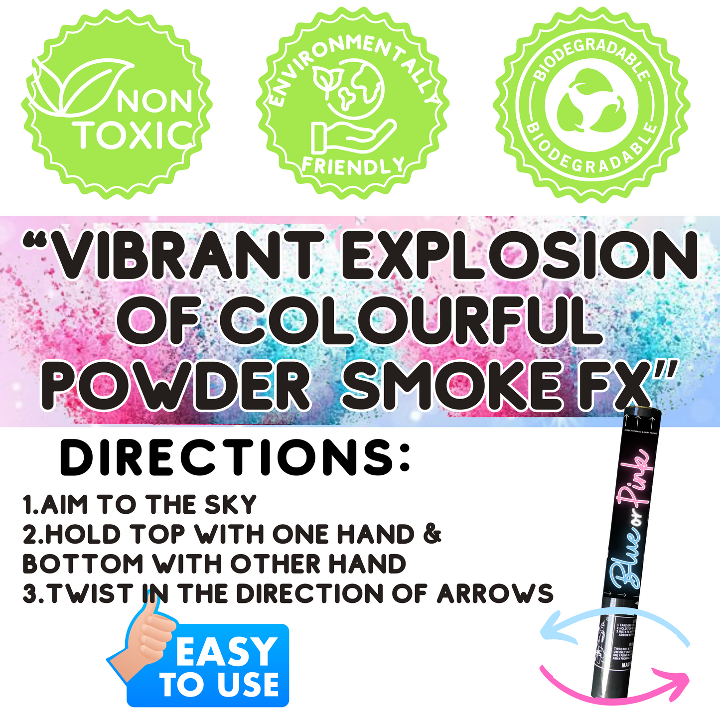 Twin Double Pack Gender Reveal Cannons – Extra Large 60cm Explosive Powder Smoke (Pink or Blue)