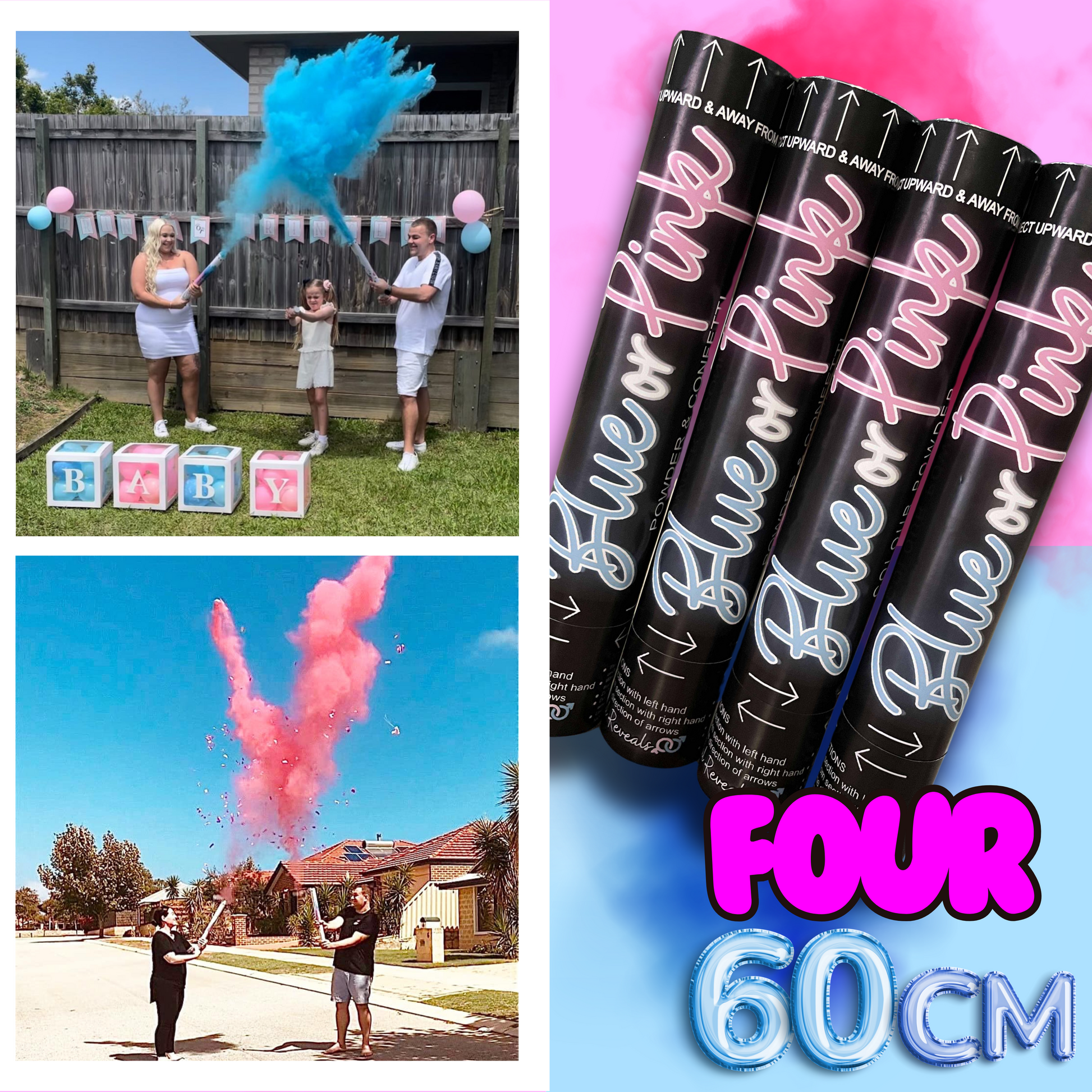gender reveal powder and confetti cannon 60cm extra large jumbo value pack sydney australia customer popper it's a boy girl baby shower pregnancy bigw cannon party popper confetti gender reveal idea