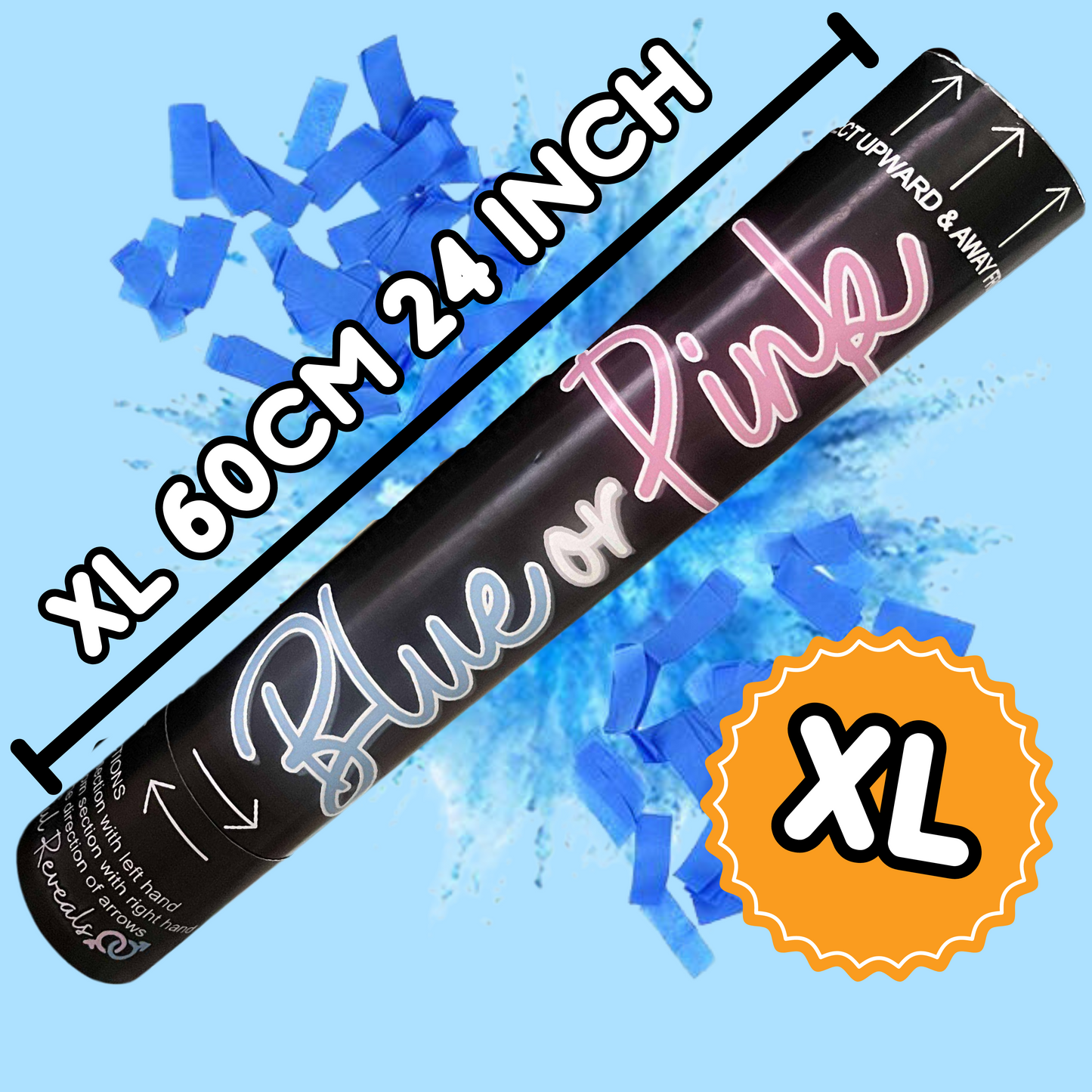 60cm Jumbo "It's a Boy!" Gender Reveal Party Popper Cannon – Extra Large Blue Smoke, Powder & Confetti Explosion for Baby Boy Reveal