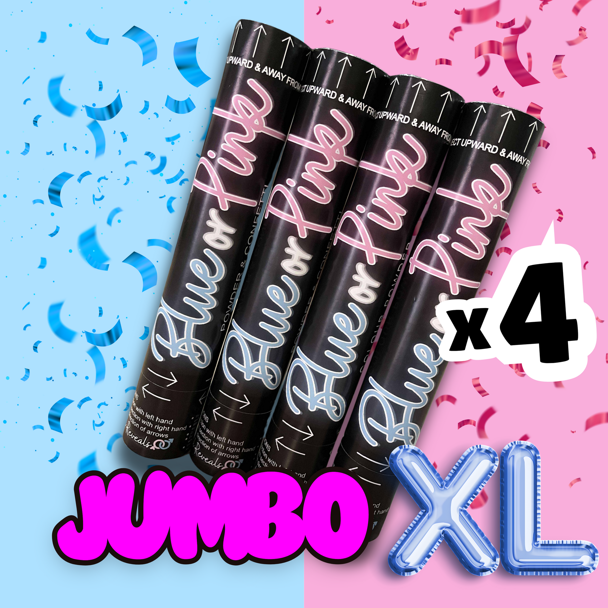 gender reveal baby shower he or she confetti poppers powder smoke and confetti combined party poppers it's a boy it's a girl he or she baby pregnant sydney Australia blue or pink