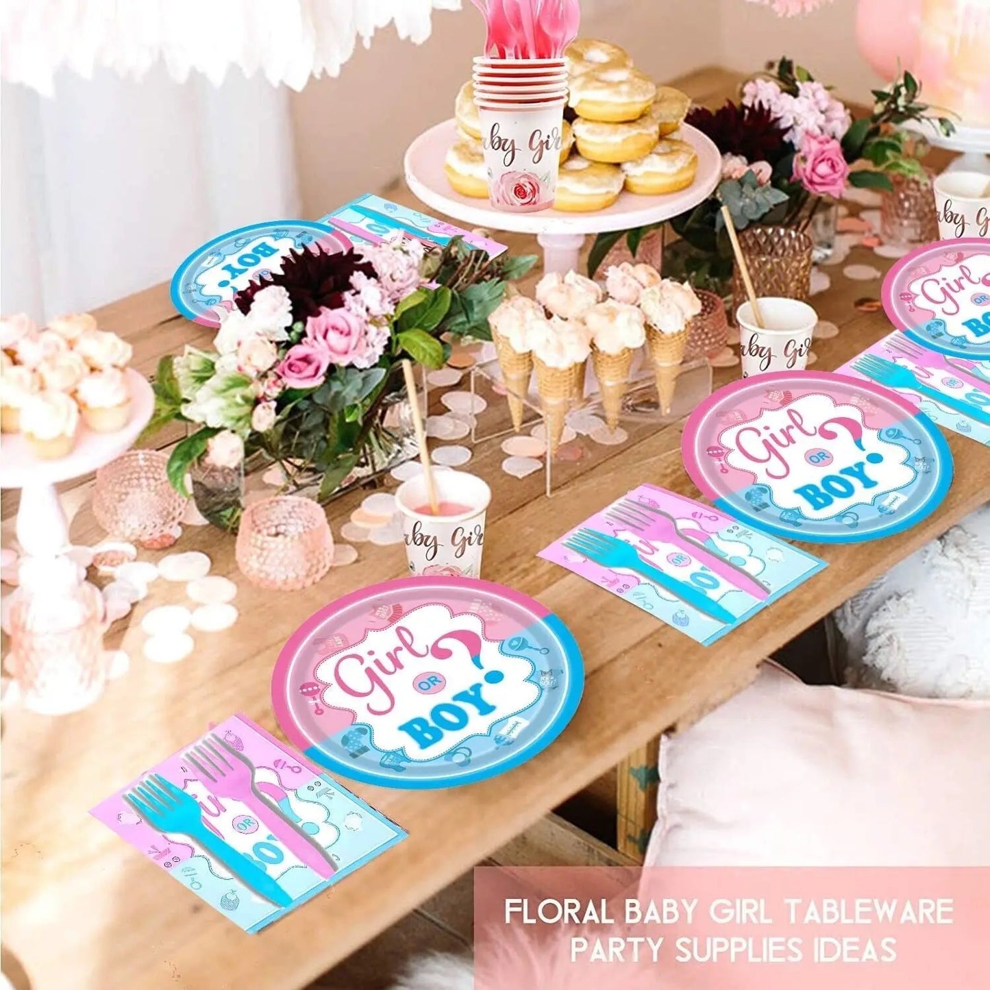 Party cutlery plates tableware decoration package picnic baby shower gender reveal boy or girl pink blue plates