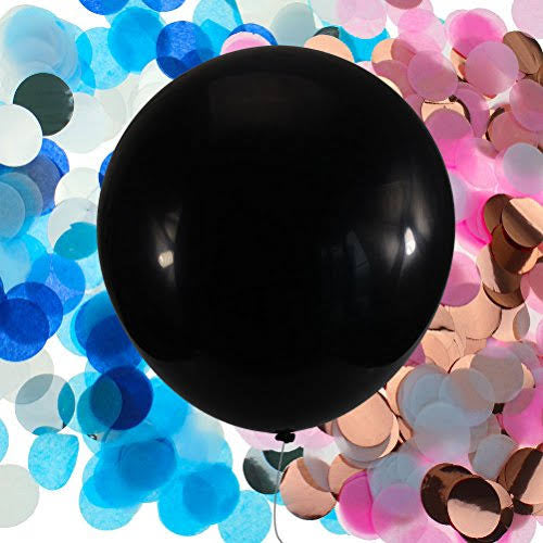 Jumbo Black Gender Reveal Balloon with Blue & Pink Confetti | Large Baby Shower Party Balloon for Boy or Girl Announcement