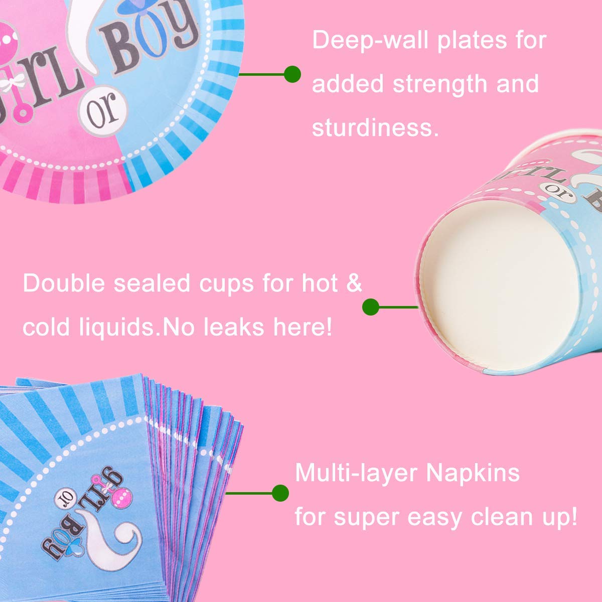 Party cutlery plates tableware decoration package picnic baby shower gender reveal boy or girl pink blue plates