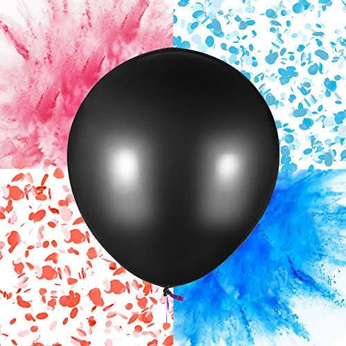 Jumbo Black Gender Reveal Balloon with Blue & Pink Confetti | Large Baby Shower Party Balloon for Boy or Girl Announcement