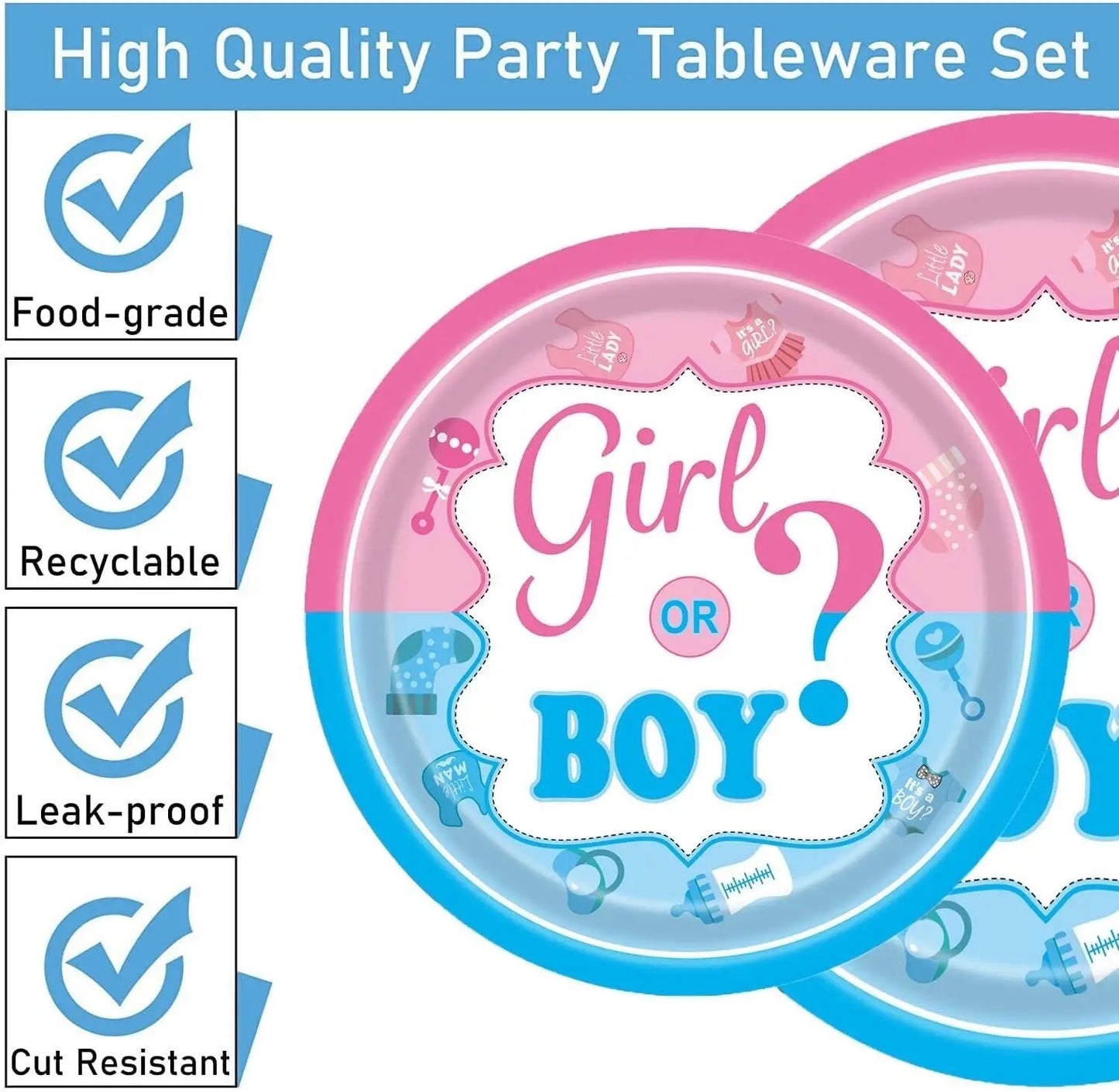 Party cutlery plates tableware decoration package picnic baby shower gender reveal boy or girl pink blue plates