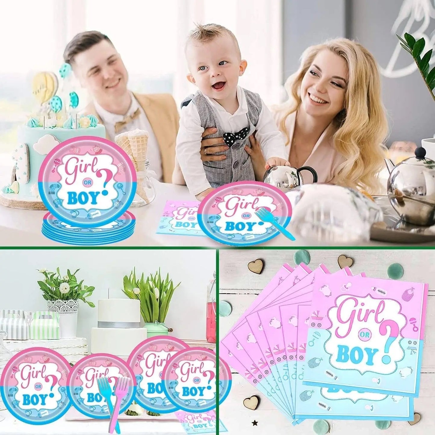 Party cutlery plates tableware decoration package picnic baby shower gender reveal boy or girl pink blue plates