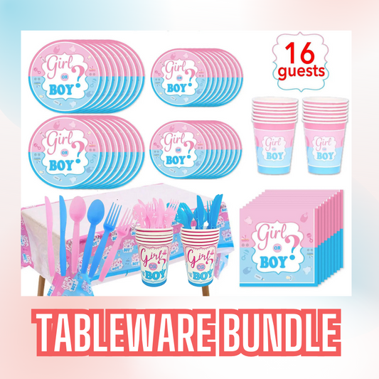 Party cutlery plates tableware decoration package picnic baby shower gender reveal boy or girl pink blue plates