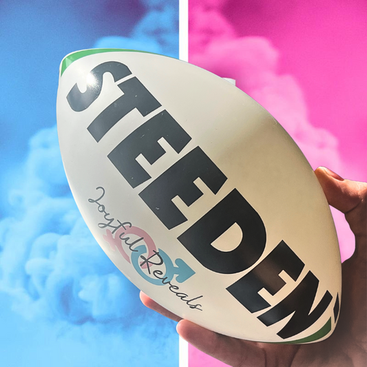 Sydney Australia smoke powder explosive rugby ball NRL league footy football gender reveal he or she boy or girl y Sydney Australia powder holi powder kit pink or blue powder DIY Joyful reveals surprise top secret AFL Pink it's a girl It's a boy blue