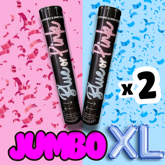 gender reveal cannon", "biodegradable confetti", and "explosive pink blue powder