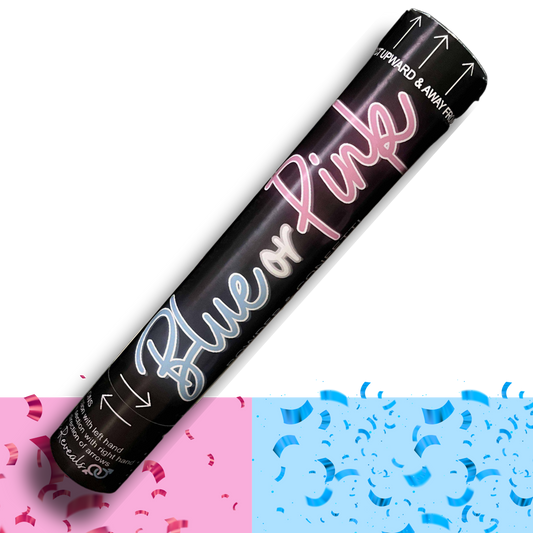 Gender Reveal Cannon Party Popper – Coloured Explosive Smoke Powder & Confetti – Pink or Blue – Exciting Baby Gender Reveal