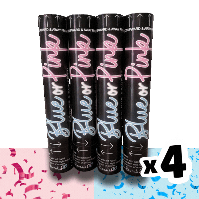 60cm Gender Reveal Cannon Bundle – 4-Pack with Pink/Blue Powder Smoke & Biodegradable Confetti Poppers