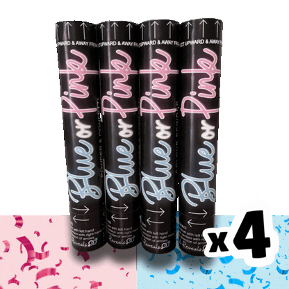 60cm Gender Reveal Cannon Bundle – 4-Pack with Pink/Blue Powder Smoke & Biodegradable Confetti Poppers