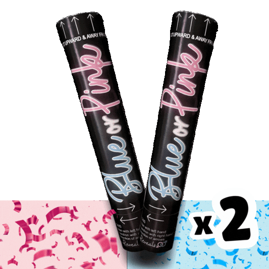 Twin Double Pack Gender Reveal Cannons – 60cm Extra Large Explosive Powder & Biodegradable Confetti (Pink/Blue) – Perfect for Boy or Girl Reveal