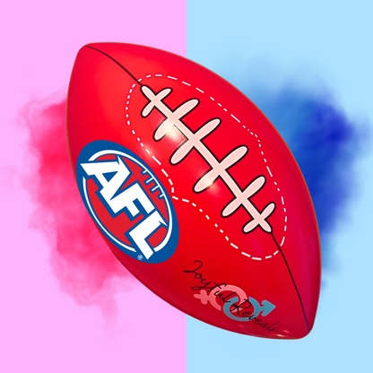 gender reveal AFL foot australian football league he or she baby shower boy or girl powder smoke explosion it's a boy girl 