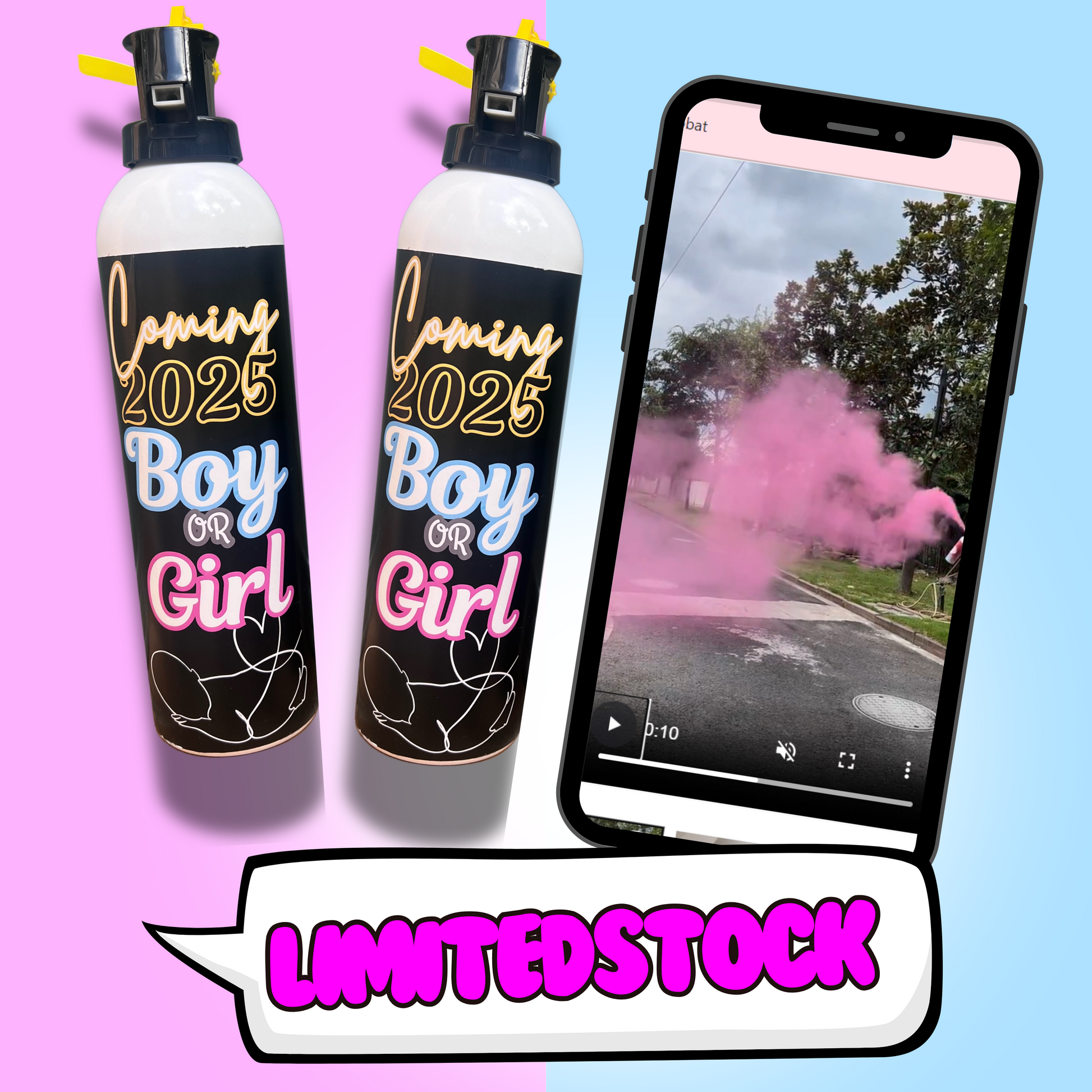 gender reveal fire extinguisher jumbo blaster smoke explosive it's a boy it's a girl pink blue baby shower gender reveal idea sydney australia