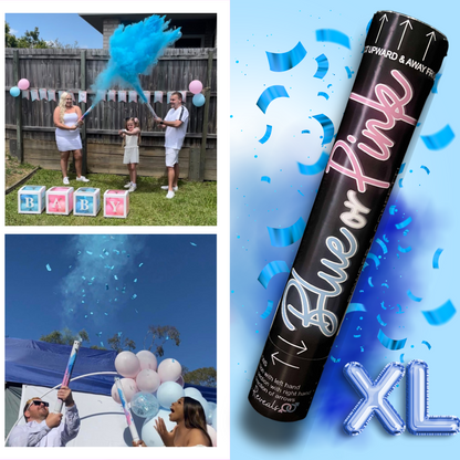 60cm Jumbo Gender Reveal Cannon – Extra Large Popper with Explosive Pink or Blue Powder, Smoke & Confetti for Baby Reveal