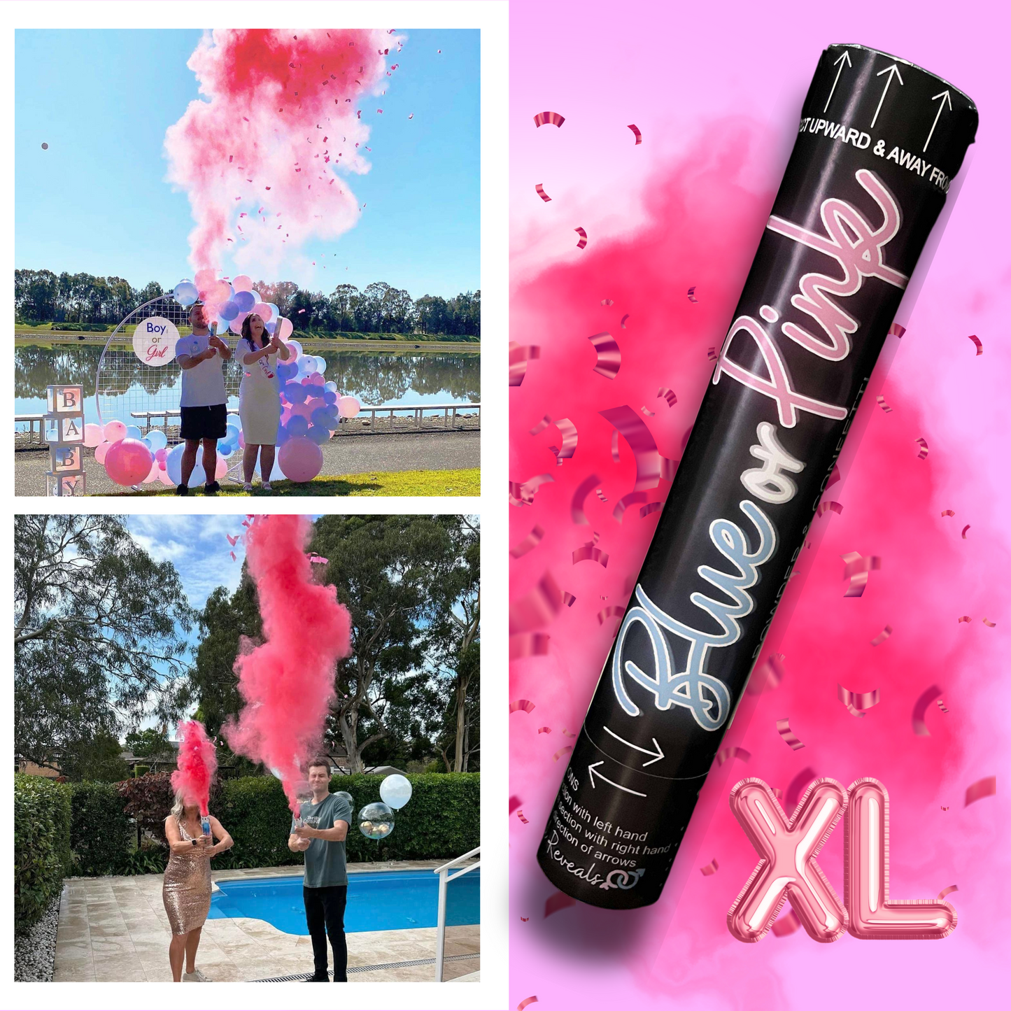 60cm Jumbo Gender Reveal Cannon – Extra Large Popper with Explosive Pink or Blue Powder, Smoke & Confetti for Baby Reveal