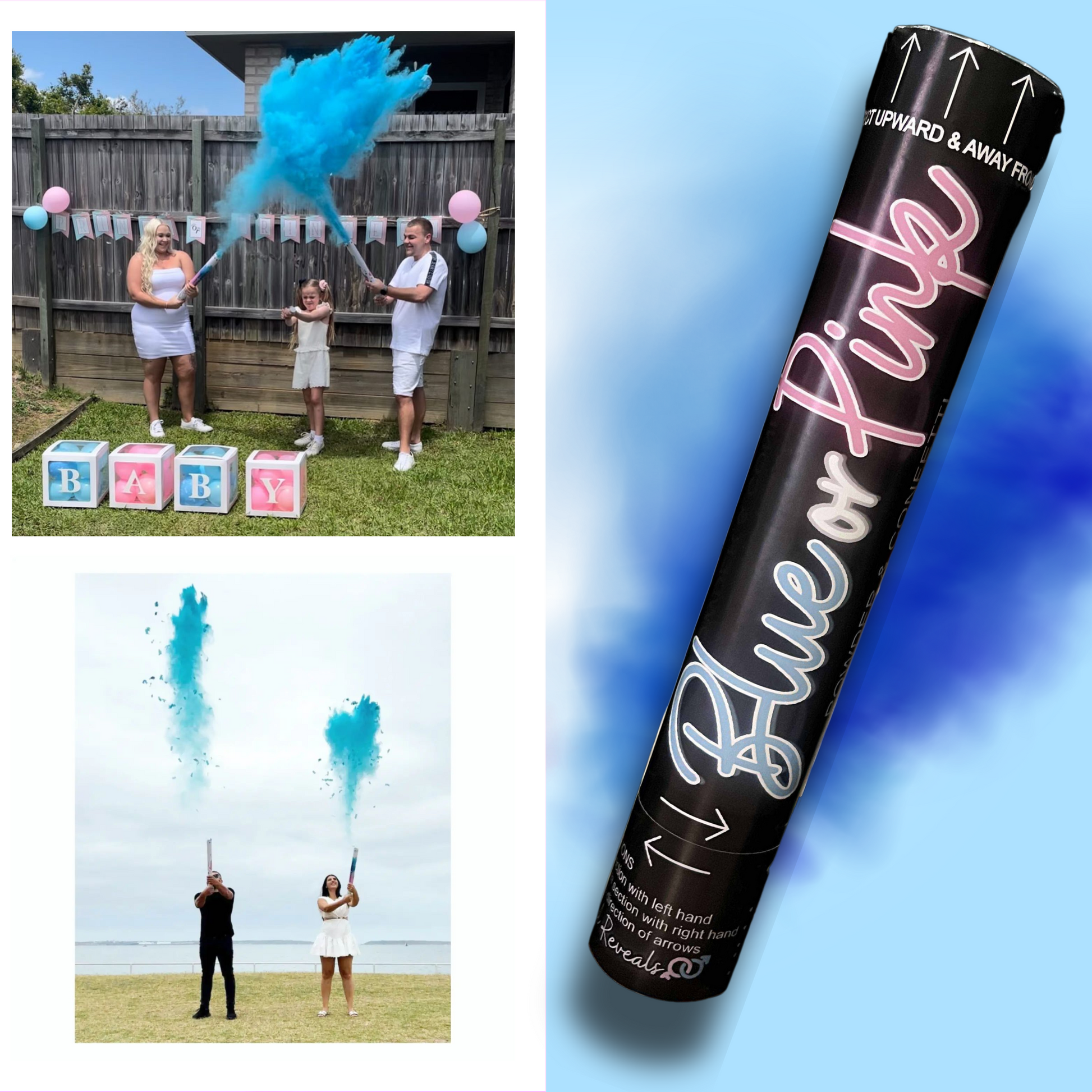 Powder cannon holi powder cannon gender reveal cannon gender reveal powder cannon Australia gender reveal powder cannon Sydney smoke cannon gender reveal smoke cannon pink powder cannon blue powder cannon powder popper smoke popper gender reveal popper baby shower handheld cannon