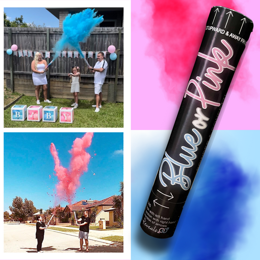 Powder cannon holi powder cannon gender reveal cannon gender reveal powder cannon Australia gender reveal powder cannon Sydney smoke cannon gender reveal smoke cannon pink powder cannon blue powder cannon powder popper smoke popper gender reveal popper baby shower handheld cannon