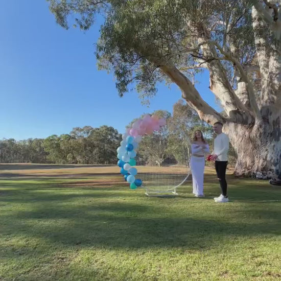 gender reveal AFL foot australian football league he or she baby shower boy or girl powder smoke explosion it's a boy girl 