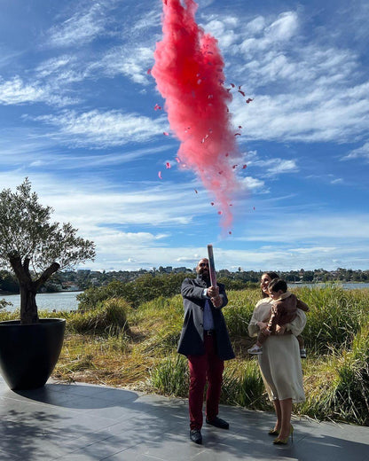 Powder cannon holi powder cannon gender reveal cannon gender reveal powder cannon Australia gender reveal powder cannon Sydney smoke cannon gender reveal smoke cannon pink powder cannon blue powder cannon powder popper smoke popper gender reveal popper baby shower handheld cannon