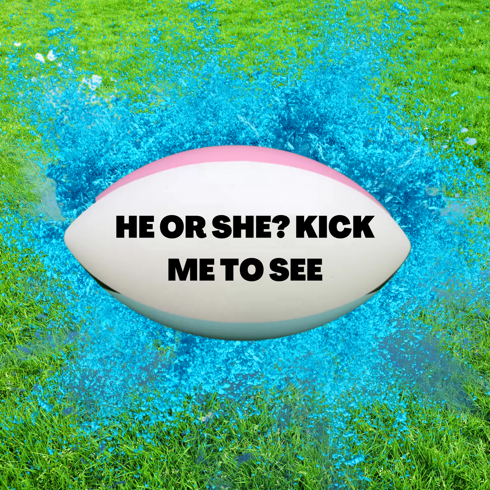 rugby ball NRL league footy football gender reveal he or she boy or girl y Sydney Australia powder holi powder kit pink or blue powder DIY Joyful reveals surprise top secret AFL Pink it's a girl It's a boy blue