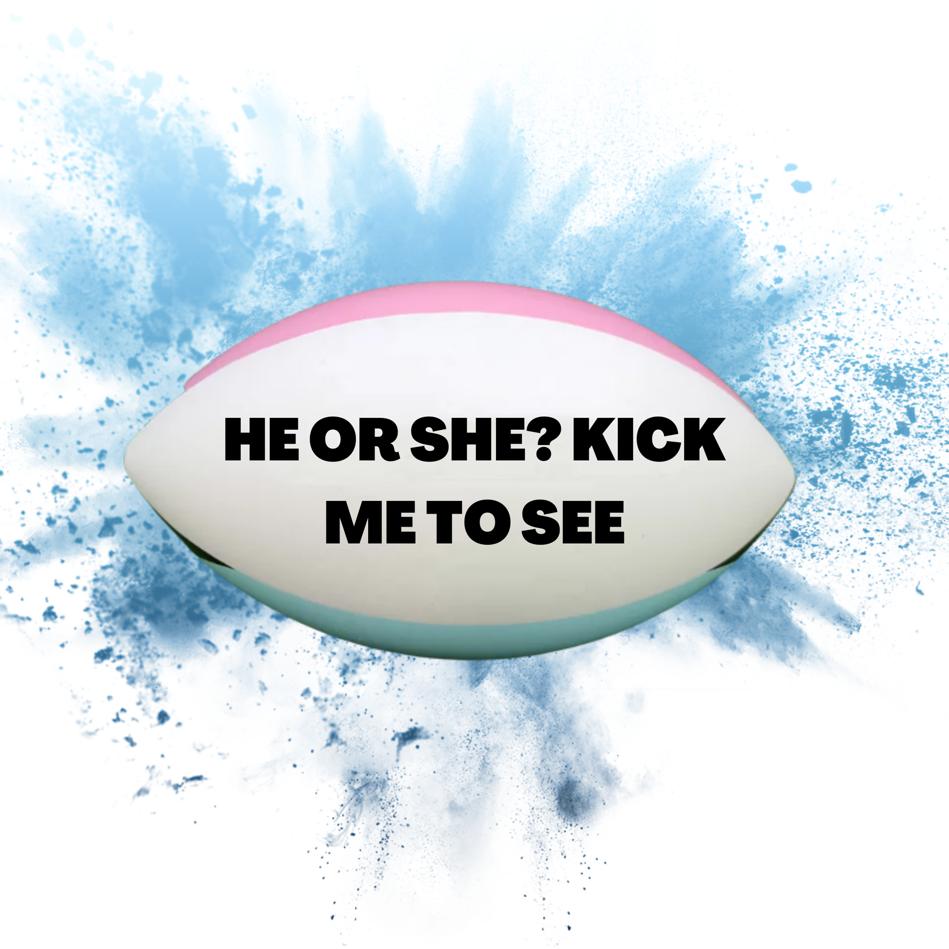 rugby ball NRL league footy football gender reveal he or she boy or girl y Sydney Australia powder holi powder kit pink or blue powder DIY Joyful reveals surprise top secret AFL Pink it's a girl It's a boy blue