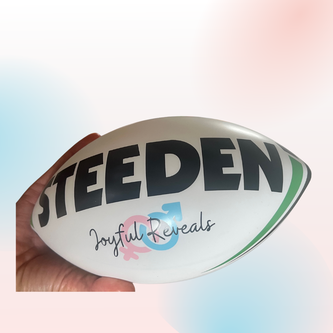 Gender Reveal Blue or Pink Rugby Ball Footy NRL Football NFL AFL Leagu