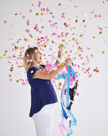 Jumbo Black Gender Reveal Balloon with Blue & Pink Confetti | Large Baby Shower Party Balloon for Boy or Girl Announcement
